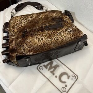 MC Marc Chantal Leopard Print Studded Shoulder Bag 20 X 14 X 4.5 Dust Bag NWT